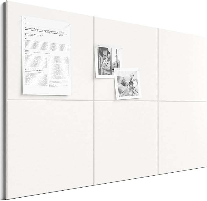 Bumusty Large Cork Board 36" x 24" Alternative - 6 Pack Felt Wall Tiles with 40 Safe Removable Adhesive Tabs, 30 Pushpins, Cork Boards for Walls Pin Board Bulletin Board Office Decor (Milky White)