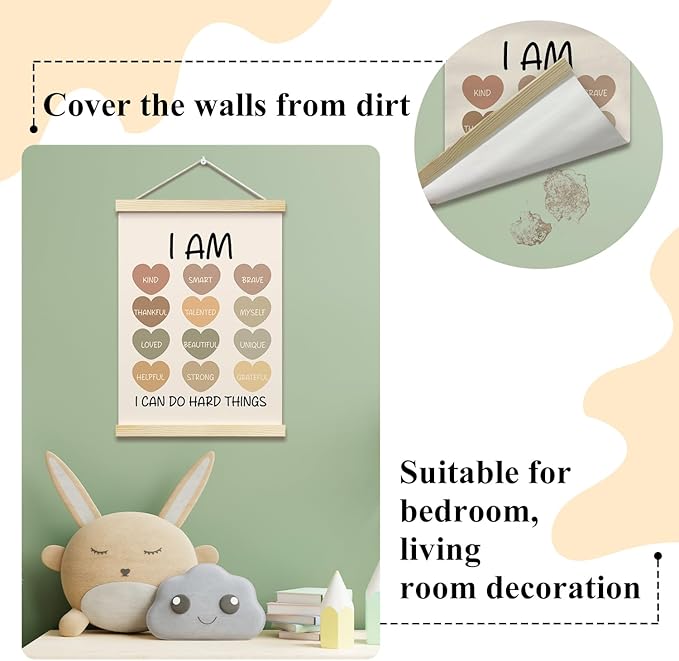 I Can Do Hard Things Posters Hanger Frame for Therapy Office Mental Health Hanging Poster for Classroom Homeschool Decor Wall Art Decor for Bedroom Nursery Canvas Wall Art Print 16x12 Inches - YY051