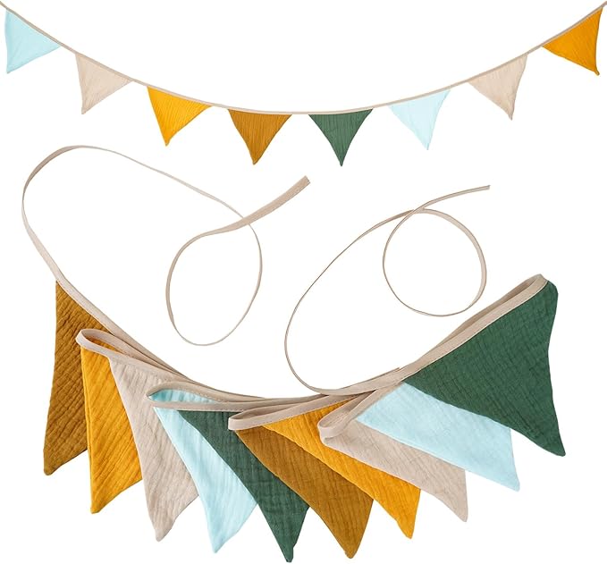 19.6ft Bunting Banner Triangle Flags Fabric, Garland Bunting Flag Banners for Birthday Wedding Shower Party Supplies Classroom Nursery Playroom Decor (Brown yellow 2PCS)