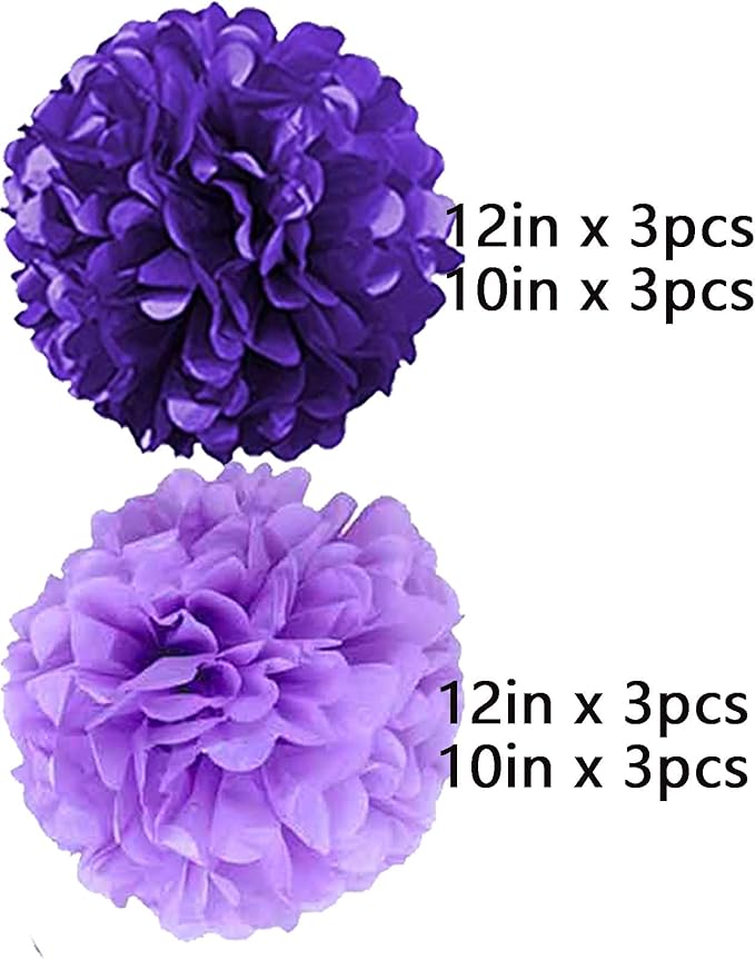 We Moment Purple Paper Pom Poms Decorations for Wedding Girl Party Birthday Purple Party Decoration Ceiling Wall Hanging Tissue Flowers Decorations 12pcs