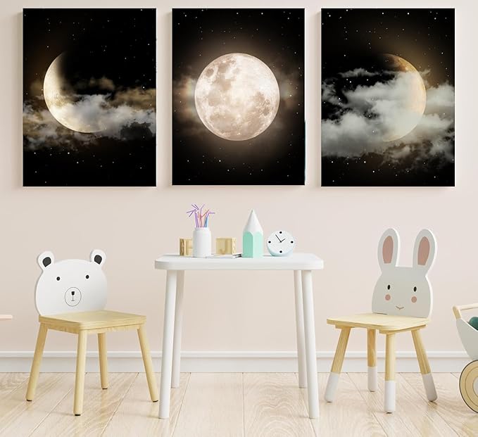 Yxbhhym Black and White Bathroom Wall Art Moon Artwork Modern Canvas Prints Painting Lunar Poster Abstract Pictures for Living Room Bedroom Decor Framed Office Home Decorations