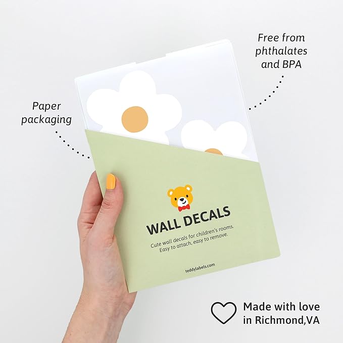 Daisy White Flowers Decals - Easy-to-Apply & Removable Wall Stickers: Transform Your Toddlers Bedroom with Durable, Vibrant Peel-and-Stick Wall Decor – Stickers for Kids