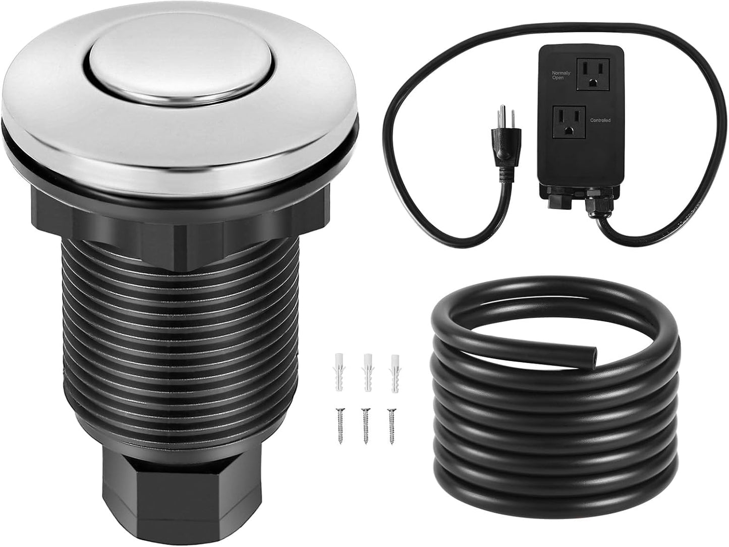 VEVOR Garbage Disposal Air Switch Kit, Dual Outlet Sink Top Air Switch for Food Waste Disposal, 2.5-inch Chrome-Plated Stainless Steel ON/OFF Air Push Button, Suitable for Stainless Steel Countertops