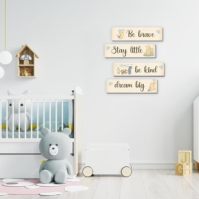 BirtDerr 4Pcs Winie Wall Decorations-he Pooh Baby Stuff-Bedroom Wall Decor-Adorable Pooh Sign for Room Nursery Decor-Baby Shower Decorations(Classic)
