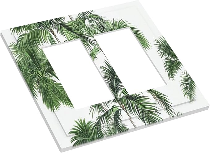 Decorative Outlet Covers Palm Trees Tropical Green Plant Palm Leaf 2 Gang Double Gfci Rocker Electrical Wall Panels Light Switch Cover Plate For Bed Room Bathroom Decor