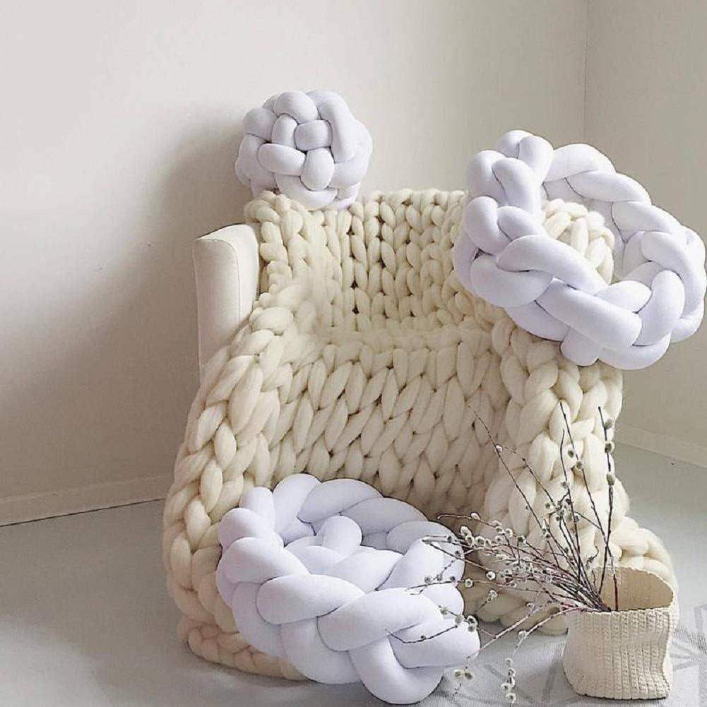 Chunky Knit Blanket Hand Made Merino Wool Throw Boho Bedroom Sofa Home Decor Giant Yarn(Ivory White 40"x60")