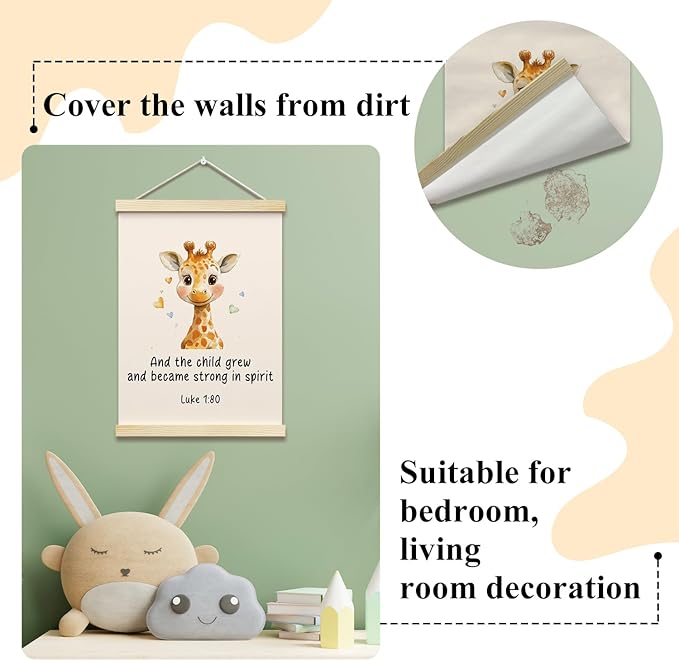 And The Child Grew and Became Strong In Spirit Christian Posters Hanger Frame Giraffe Hanging Poster for Nursery Classroom Decor Wall Art Decor for Kidroom Canvas Wall Art Print 16x12 - YY052