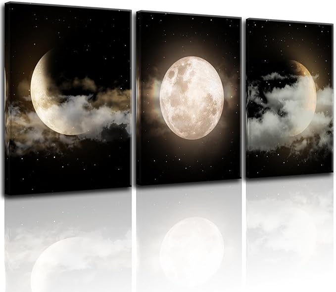 Yxbhhym Black and White Moon Wall Art Prints Modern Canvas Painting Lunar Poster Abstract Pictures for Bathroom Art Living Room Bedroom Decor Framed Office Artwork Home Decorations