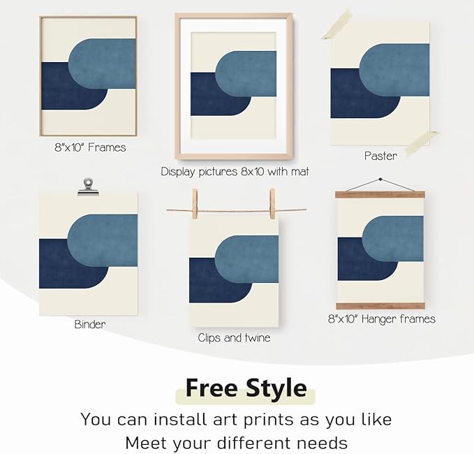 PLKMN Navy Blue Abstract Wall Art Decor Set of 4 - Bathroom Decor, Boho Minimalist Wall Art Prints for Bedroom Living Room 8x10 (Unframed)