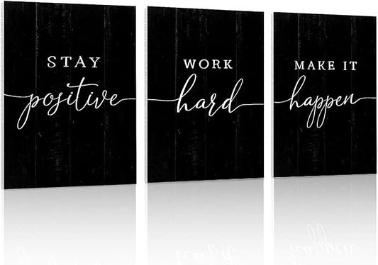 Inspirational Quotes Office Wall Art: Motivational Poster Positive Sayings Office Wall Decor, 3 Piece Black Motivation Picture Inspirational Prints 12x16"
