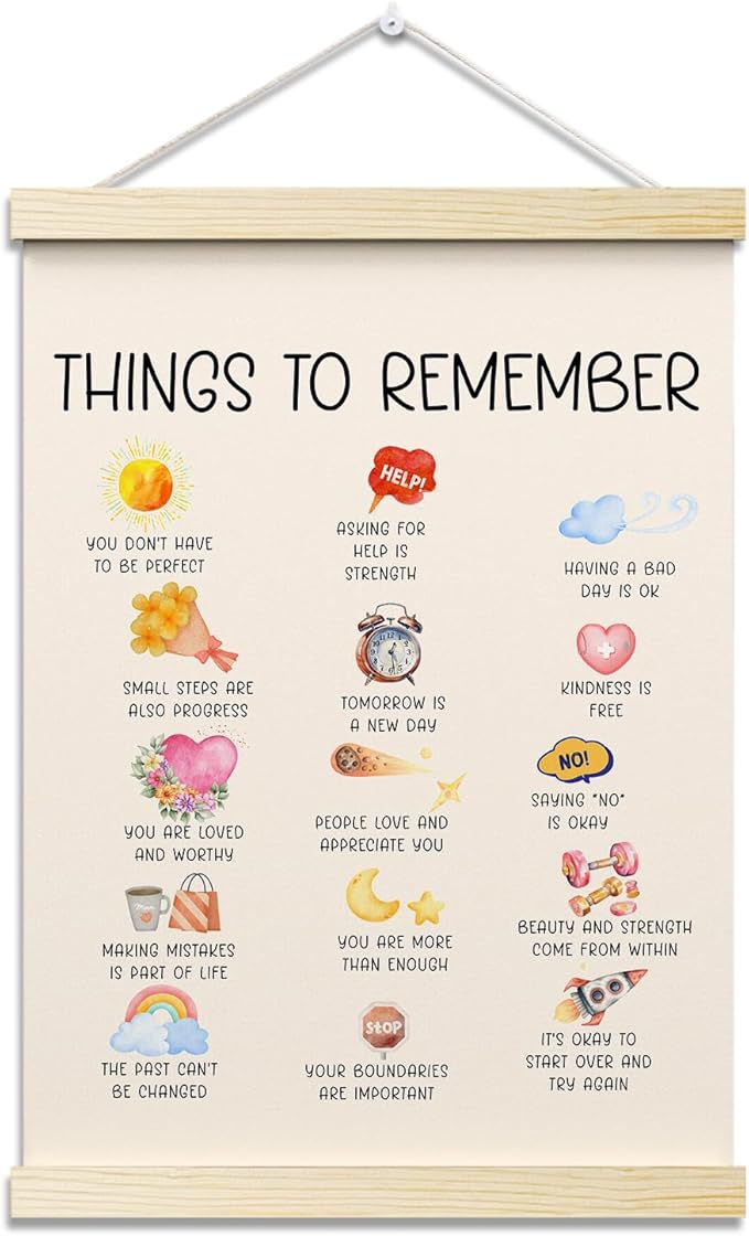 Thing to Remember Posters Hanger Frame for Therapy Office Mental Health Hanging Poster for Nursery Classroom Decor Wall Art Decor for Homeschool Bedroom Canvas Wall Art Print 16x12 Inches - YY058