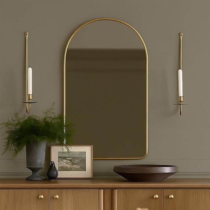 Wall Candle Holders Set of 2 Handcrafted Wrought Iron Sconces with Gold Finish, Easy to Install Modern Candle Holders for Living Room, Bedroom, Hallway, Wedding or Holiday Decor