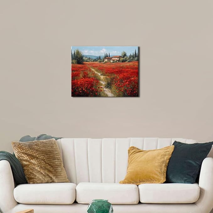 Abstract Red Poppy Wall Art Nature Flowers Botanical Wall Decor Farmhouse Spring Floral Pictures for Bathroom Rustic Country Wildflowers Painting Artwork for Living Room Bedroom Home Decoration 12x16"