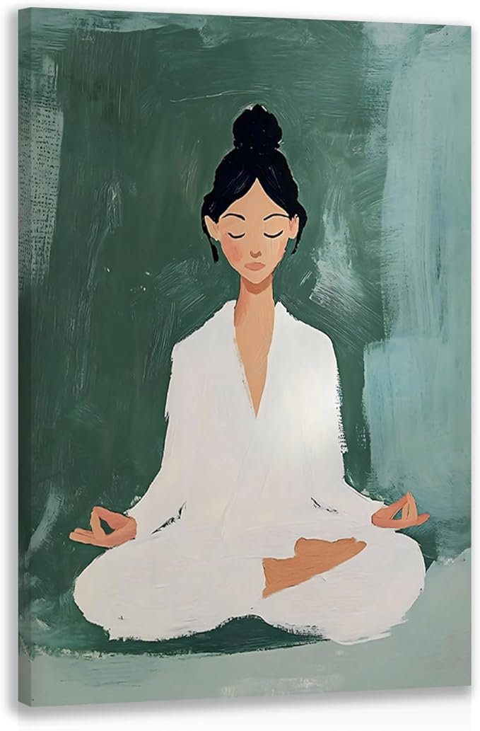 GELDSTEI Framed Zen Wall Art, Tranquil Meditation Wall Decor, Yoga Girl Canvas Painting, Spiritual Aesthetic Picture, Calming Mindfulness Poster Print for Living Room Spa Yoga Studio 12x16 Inch