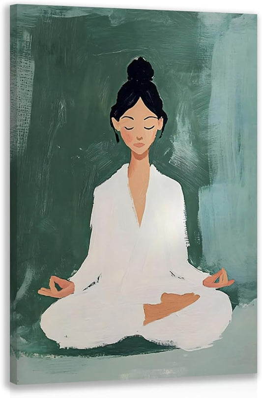 GELDSTEI Framed Zen Wall Art, Tranquil Meditation Wall Decor, Yoga Girl Canvas Painting, Spiritual Aesthetic Picture, Calming Mindfulness Poster Print for Living Room Spa Yoga Studio 12x16 Inch
