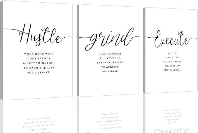 EPHANY Inspirational Wall Art - Large Office Wall Decor Painting, Hustle Grind Execute Quotes, office wall art,working room wall decor, gift for boss (H-3pcs,24x36inchx3pcs)