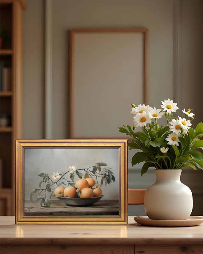 InSimSea Gold Framed Canvas Prints Wall Art, Vintage Kitchen Decor, Classical Oranges Still Life Paintings Farmhouse Wall Decor Aesthetic, Rustic Pictures for Bedroom Living Room Shelf, 12x16inch