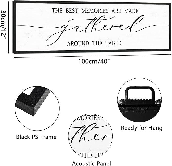 The Best Memories Are Made Gathered Around The Table Sign Wall Decor: Farmhouse Kitchen Signs Modern Dining Room Wall Decor Rustic Kitchen Wall Art Framed Large Hanging Wall Plaques 12"X40"