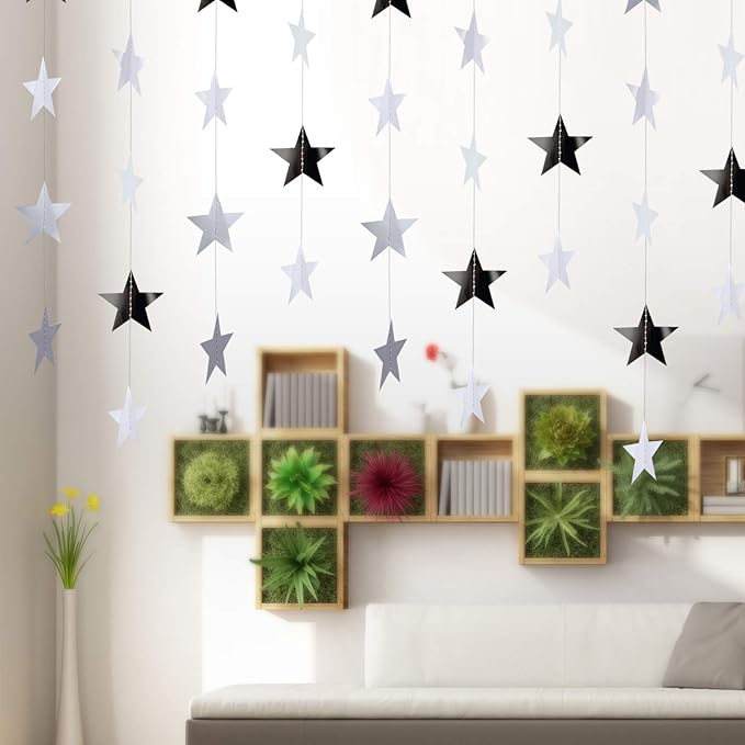Patelai Glitter Star Garland Banner 2026 Graduation Decor 130 Feet Star Hanging Banner Twinkle Backdrop for Party Birthday Classroom Wedding Supplies(Silver)
