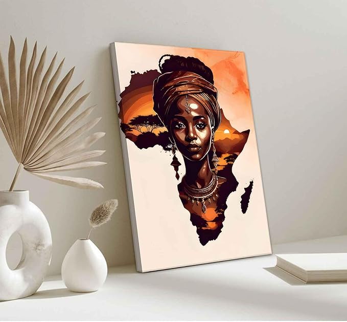 Black Woman Canvas Wall Art African American Painting Decor Pictures Abstract African Girl Posters Prints for Dining Living Room Bedroom Home Decoration