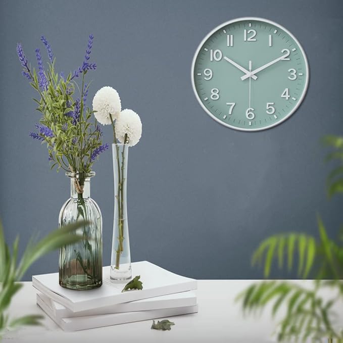 HZDHCLH Green Wall Clocks Battery Operated,12 inch Silent Non Ticking Modern Wall Clock for Living Room Bedroom Kitchen Office Classroom Decor