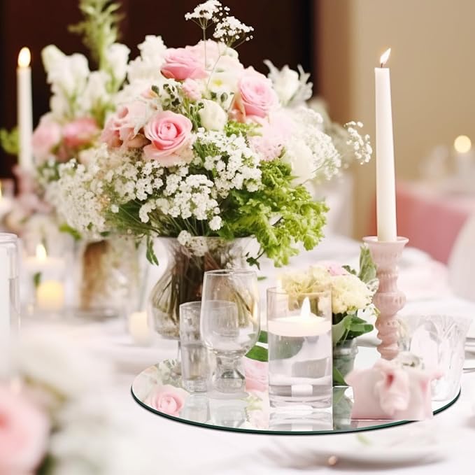 16pcs Round Mirror Centerpieces for Tables Decorations Acrylic Circle Wall Mirror Mirror for DIY Craft Candle Plate Trays for Wedding Birthday PartyTable Christmas Decor (12inch,8inch)