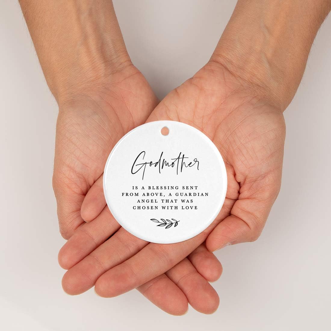 Andaz Press Round Ceramic Porcelain Christmas Ornament Collectible Godmother Gift, A Godmother is a Blessing Sent from Above, a Guardian Angel That was Chosen with Love, 1-Pack