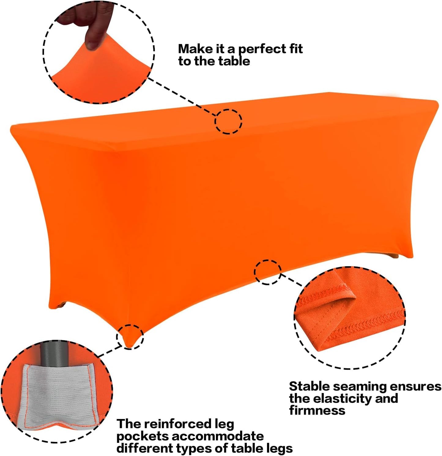 IVAPUPU 2 Pack 8FT Table Cloth for Rectangular Fitted Events Stretch Orange Table Covers Washable Cover Spandex Tablecloth Protector for Party, Wedding, Cocktail, Banquet, Festival