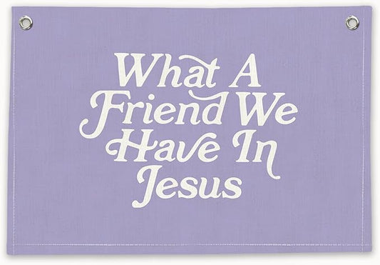 RTXLEZM Kids Room Decor-What a Friend We Have in Jesus Christian Canvas Banner Wall Hanging,Purple Minimalist Bible Verse Wall Art Prints for Classroom, Nursery, Kids Room
