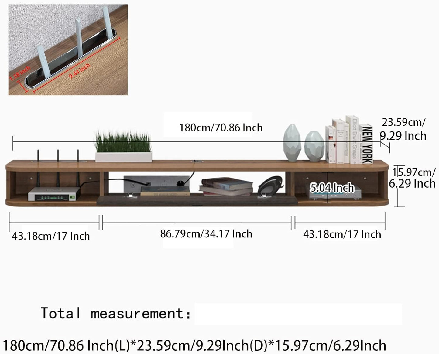 Pmnianhua Floating TV Shelf, 70'' Wall Mounted TV Stand Floating TV Console Media Entertainment Under TV Shelf for Bedroom Livingroom (Walnut)