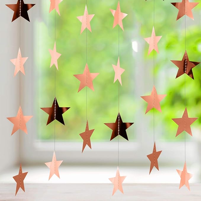 Patelai Glitter Star Garland Banner 2026 Graduation Decor 130 Feet Star Hanging Banner Twinkle Backdrop for Party Birthday Classroom Wedding Supplies(Rose Gold)