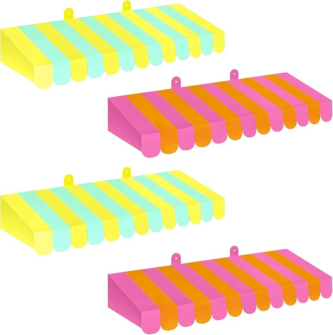 Boao 4 Pack Circus Awning Decoration 3D Pastel Stripe Cardboard Awning Colorful Carnival Wall Decor Pastel Party Favors for Lemonade Stand Bakery Ice Cream Truck Birthday Bachelorette Party