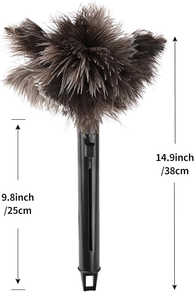 Retractable Feather Duster-Genuine Ostrich Feathers,Anti-Static,Reusable Eco-Friendly Handheld Cleaning for Keyboard,Home,Car,Office (10 to 15 Inches) 2 Pack