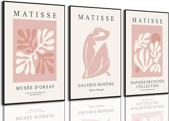 Djmwtb Matisse Abstract Canvas Wall Art Set of 3 Pink Flower Market Poster Prints Modern Aesthetic Pictures Minimalist Wall Decor Painting for Living Room Bedroom Bathroom 16"x24"x3 Unframed