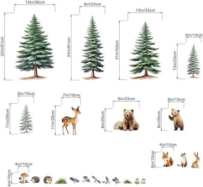 Woodland Animal Wall Decals for Baby: Forest Theme Removable Vinyl Wall Decals Nursery Kids Room Toddler Kids Ages 0-12 Years
