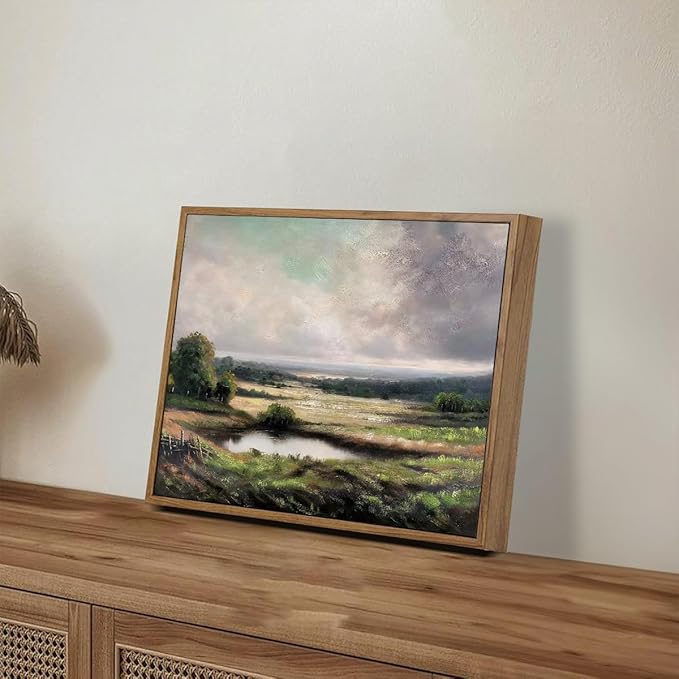 OIQArtOIQ Vintage Landscape Canvas Wall Art Framed Natural Scenery Painting Artwork Prints France Country Wilderness Farmhouse Decor Pictures Kitchen Bedroom Living Room Bathroom