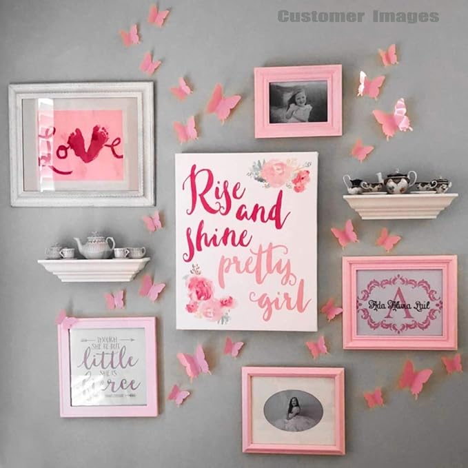 24pcs Kawaii 3D Butterfly Removable Mural Stickers Wall Stickers Decal for Home and Girls Room Decoration (Pink)
