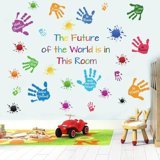 Colorful Inspirational Quotes Wall Stickers Vinyl Paint Splatter Handprint Wall Decals Motivational Lettering Positive Saying Wall Art Sticker for Kids Bedroom Playroom Classroom Nursery Room Decor.