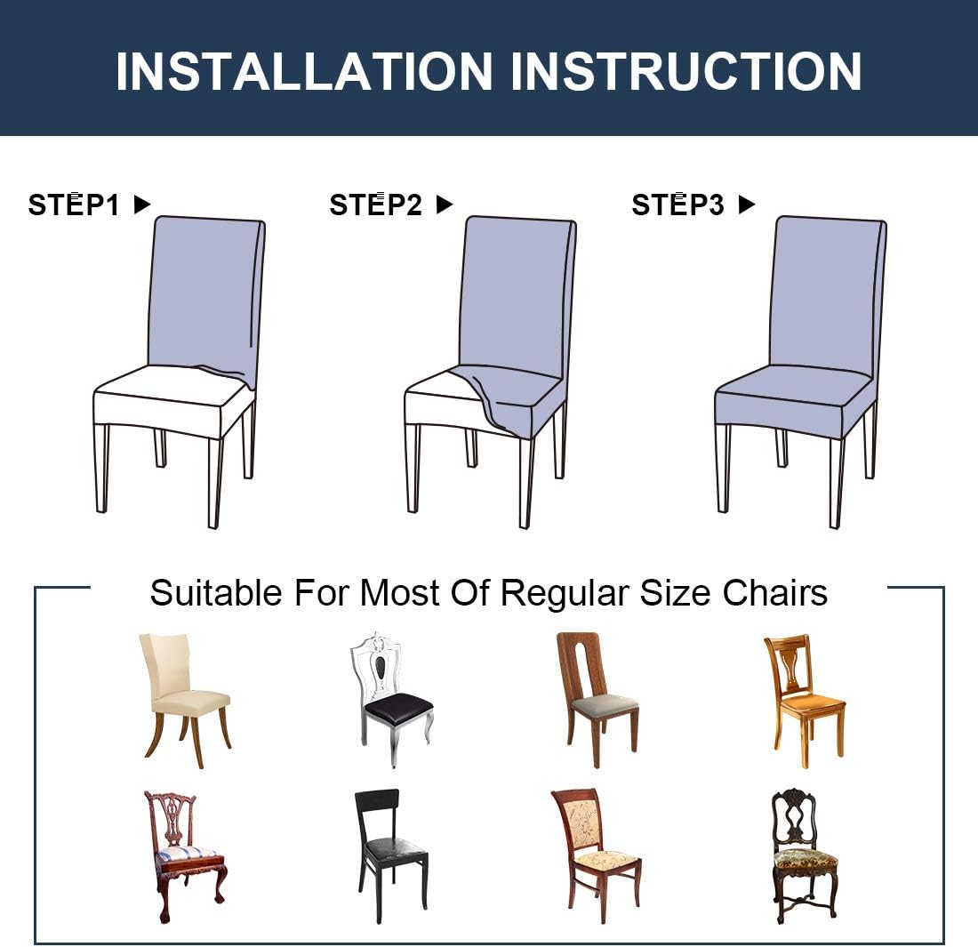 JQinHome 4 Pcs Dining Chair Slipcover, High Stretch Removable Washable Chair Seat Protector Cover for Home Party Hotel Wedding Ceremony