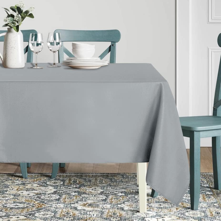 sancua Rectangle Tablecloth - 90 x 132 Inch - Stain and Wrinkle Resistant Washable Polyester Table Cloth, Decorative Fabric Table Cover for Dining Tables, Buffet Parties and Camping, Silver Grey