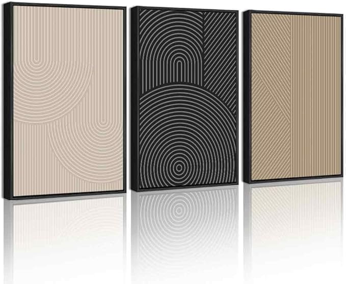 Drsoum Minimalist Boho Wall Art Framed Modern Abstract Neutral Line Wall Decor Mid Century Geometric Artwork Bedroom Living Room 16x24in Black Framed