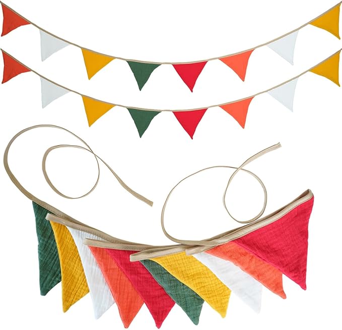 2PCS Pennant Banner Bunting Flags, Garland Triangle Banners Fabric for Merry Xmas Party Birthday Wedding New Year Party Supplies Classroom Nursery Playroom Decor (Red and Green)