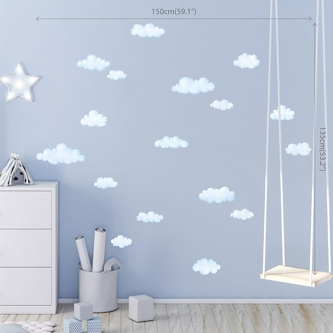 DECOWALL Small Clouds Wall Decals for Kids – Peel and Stick Removable Cloud Stickers for Nursery, Bedroom & Living Room – Soft Neutral Sky Wall Decor for Baby Room, Playroom, Modern Home (DS4-8030)