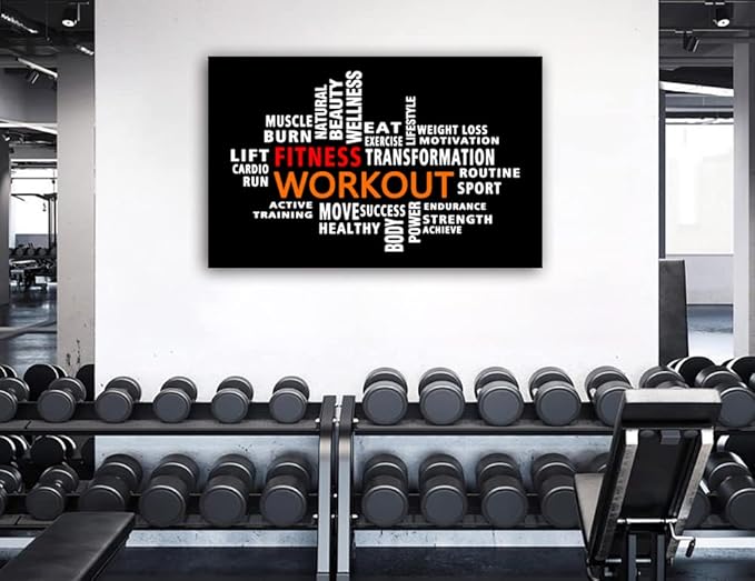 Workout Word Cloud Canvas Wall art, Exercise Workout Gym Wall art, Crossfit Fitness Inspirational Quotes Poster, Sports Motivational Print Wall Art, Home Gym Training Club Decor Framed Ready to Hang