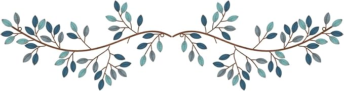 Hotop 2 Pieces Metal Tree Leaf Wall Decor Vine Olive Branch Leaf Wall Art Wrought Iron Scroll Sculptures Above the Bed, Living Room, Outdoor Decoration(Classic Style,Blue)