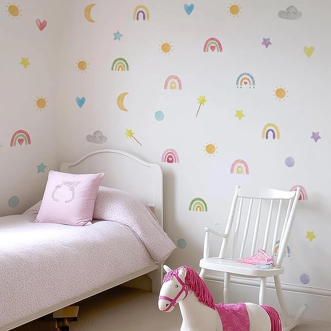 QUCHENG Boho Wall Stickers Kids Room Decor Girls Nursery Removable Wall Decals Bedroom Vinyl Murals DIY Cute Decorations 6 Sheets
