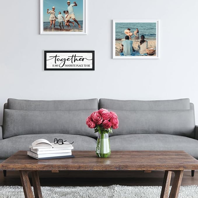 YPY Together Is My Favorite Place To Be - Rustic Wall Art Sign: Modern Abstract Letter Print, 6" x 14.5", Framed, Wall Mount, Living Room, Bedroom Decor