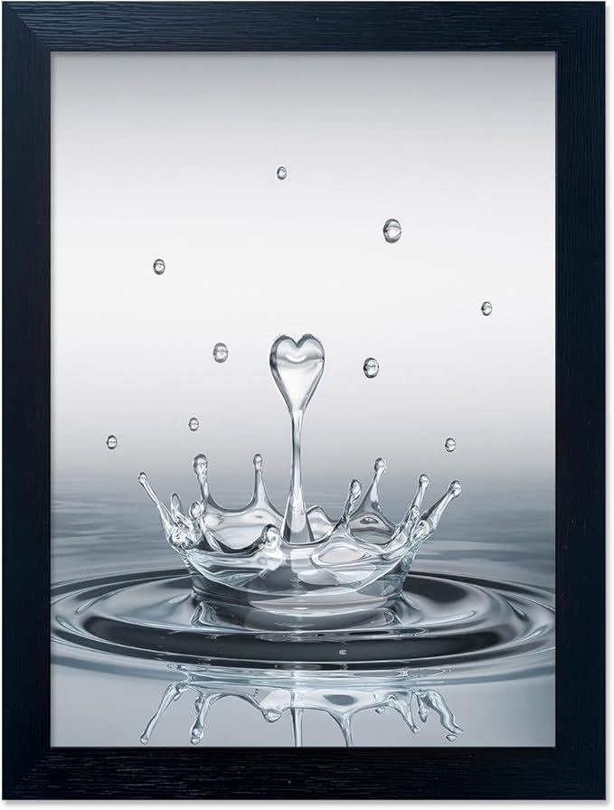 Bathroom Decor Wall Art Heart Water Drop Splash Modern Canvas Pictures Print Black Framed Bathroom Painting for Wall