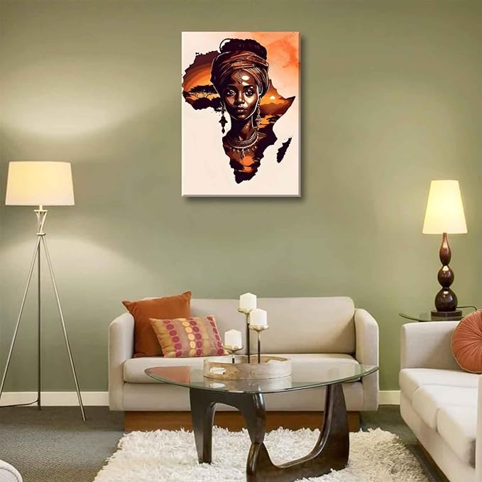 Black Woman Canvas Wall Art African American Painting Decor Pictures Abstract African Girl Posters Prints for Dining Living Room Bedroom Home Decoration