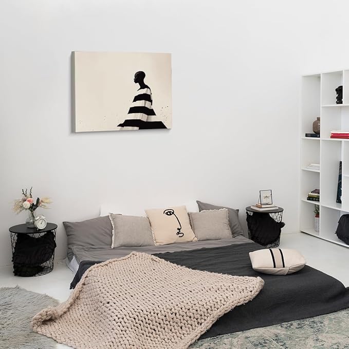 Nordic Black Woman Canvas Wall Art Print Minimalist Black Girl Picture Painting Artwork Aesthetic Wall Decor for Home Living Room Bedroom 8x10 Framed